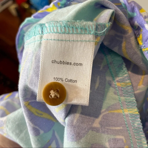 Chubbies Sz Medium Shirt Dress Tropicamo Button Up Hawaiian Purple Green Pockets - Picture 5 of 5